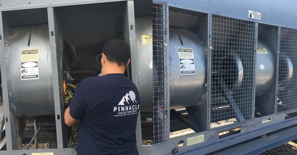 Before and After of BAC Shaft-Bearing-Fan Wheel Demo-Replacement on a V Series Tower