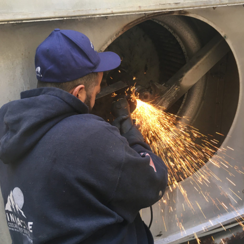 During bearing removal on an Evapco LSTE Forced Draft Counter Flow Cooling Tower